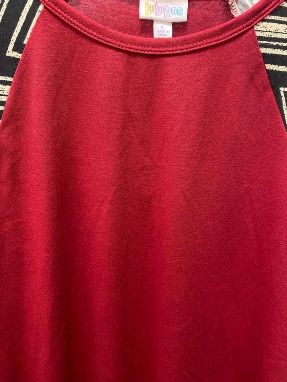 NWT Lularoe Red Merlot with Black & Cream Chevron 3/4 sleeve Large Randy Zig Zag - Picture 7 of 7